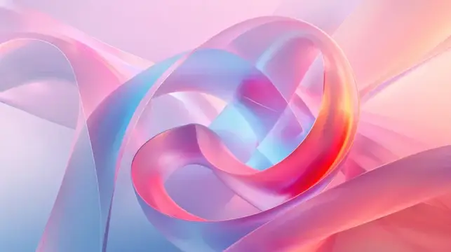 Абстрактная 3D-композиция из переливающихся розовых и голубых лент