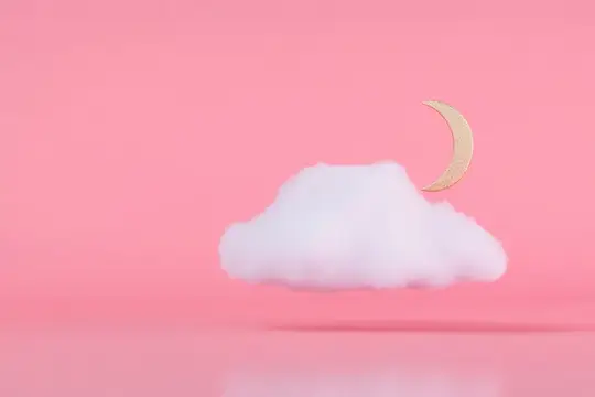 3D-рендер с белым облаком и золотым месяцем на розовом фоне