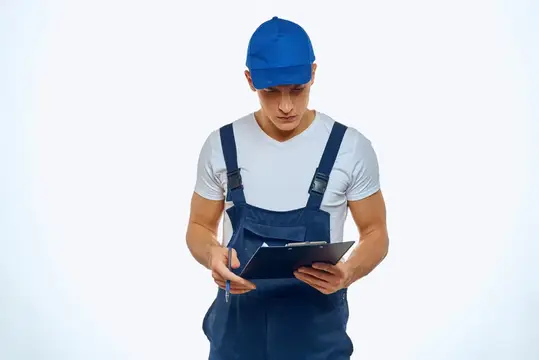 Работающий мужчина в униформе с документами