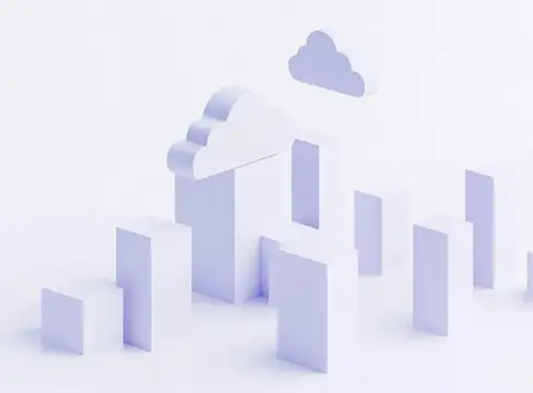 3D-рендер с облаком и столбцами диаграммы в пастельных тонах