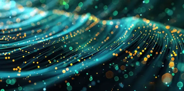 Абстрактные волны из бирюзовых нитей с золотыми искрами