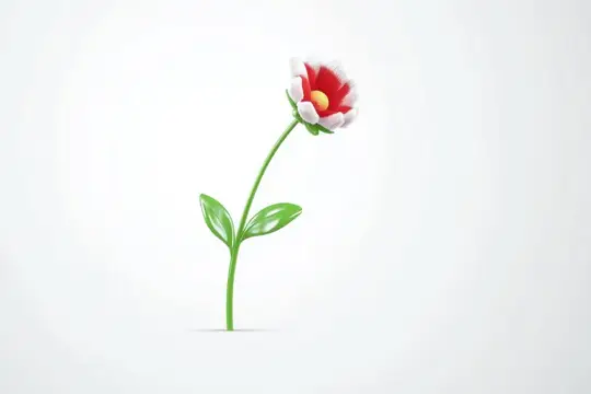 3D-рендер красного цветка с зелеными листьями на белом фоне