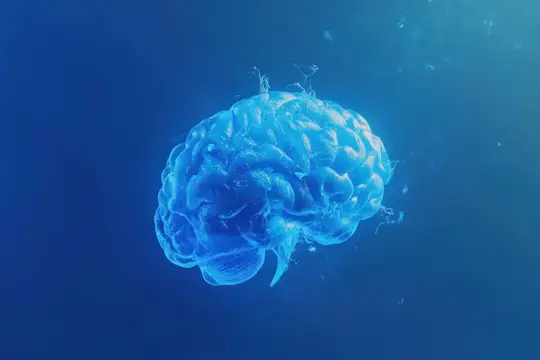 3D-рендер светящегося мозга в синей воде