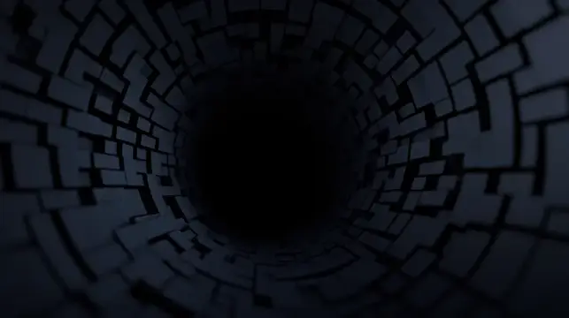 3D-рендер тёмного туннеля с неровными каменными стенами