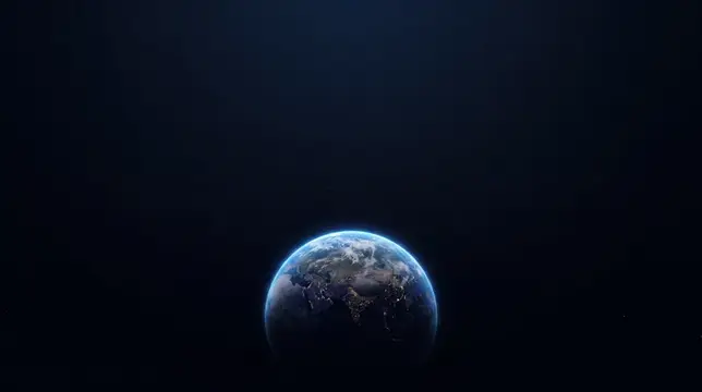 3D-рендер Земли с ночными огнями в тёмном космосе