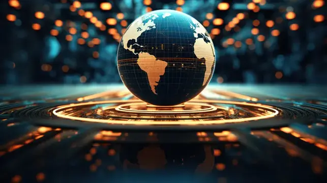 3D-рендер цифрового глобуса Земли над светящейся платой
