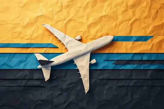 Бумажный самолет на фоне желто-синих полос