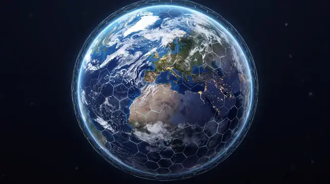 3D-рендер планеты Земля с глобальной сетью связи