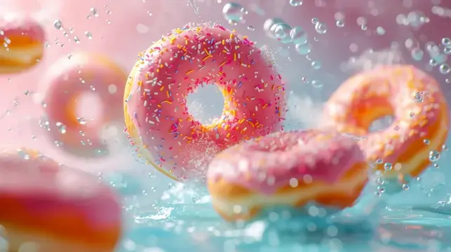 Вкусные парящие пончики с посыпкой в воде