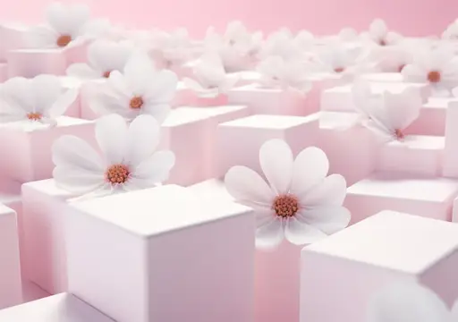 3D-рендер с белыми цветами на розовых кубах
