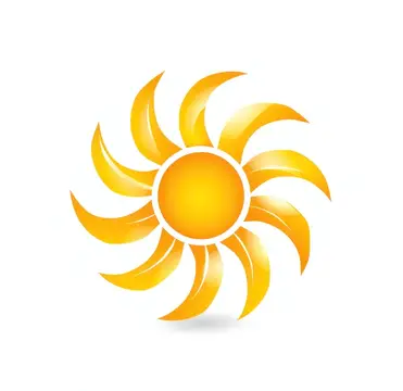 Иллюстрация солнца с закрученными лучами на белом фоне