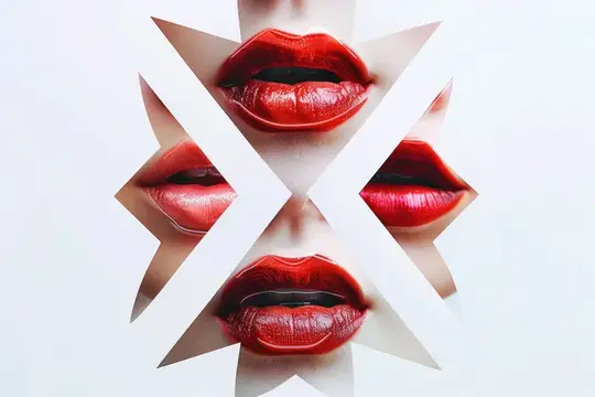 Коллаж из женских губ с красной помадой в геометрических вырезах