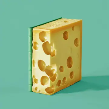 3D-рендер книги из куска сыра на зелёном фоне