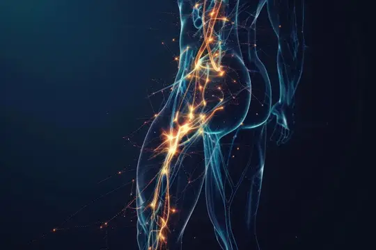 3D-рендер светящегося контура женского тела с энергетическими линиями