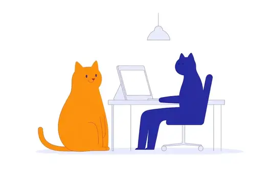 Иллюстрация с рыжим котом и синим котом за рабочим столом