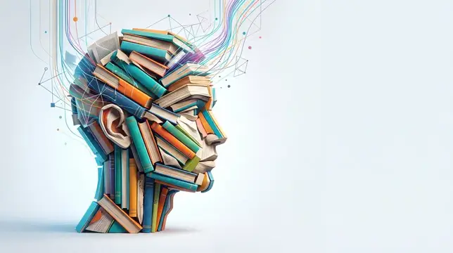 Иллюстрация профиля человека из книг с разноцветными линиями