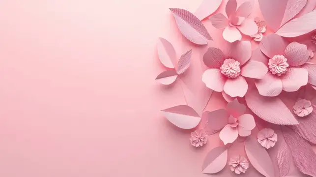 Нежные розовые бумажные цветы на пастельном фоне
