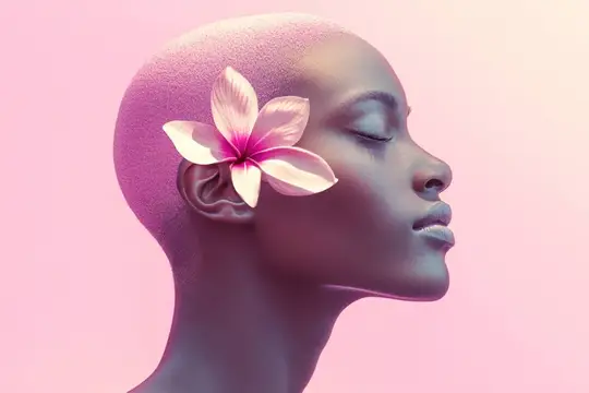 3D-рендер профиля темнокожей женщины с цветком у виска