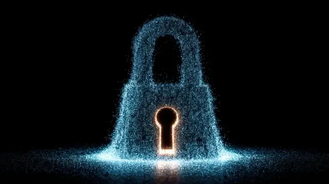 Изображение передает безопасность, конфиденциальность и защиту: футуристическая текстура и безмятежные голубые тона намекают на цифровую безопасность и доверие в современном мире