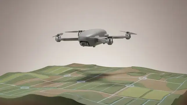 3D-рендер дрона над макетом сельскохозяйственных полей
