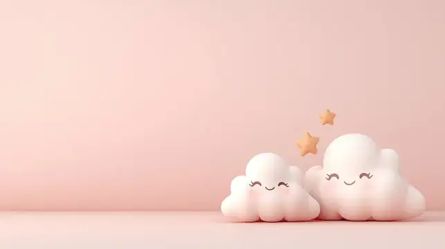 3D-рендер с двумя спящими облачками и звёздами на розовом фоне