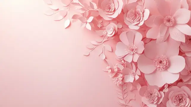 Нежные розовые бумажные цветы на фоне с местом для текста