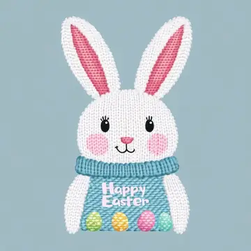 Вязаный кролик в свитере с надписью Happy Easter
