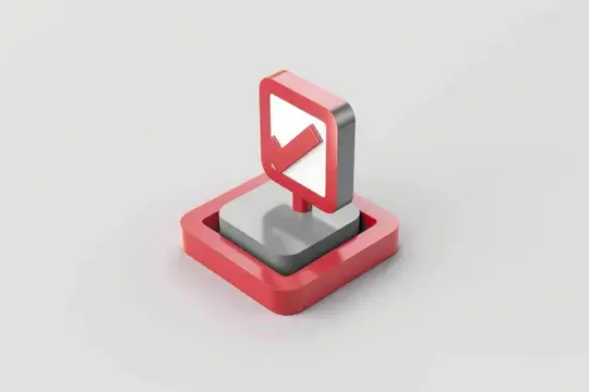 3D-рендер красной иконки галочки на серой подставке