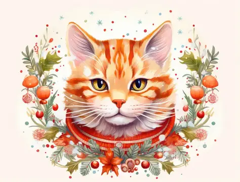 Забавная иллюстрация, природа, домашний фон, красивый, нарисованный портрет, мех, котенок, акварель, восхитительное животное, милая мордочка, оранжевый, искусство, домашнее животное, фон, набросок…