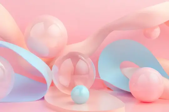 3D-рендер с розовыми и голубыми шарами и лентами