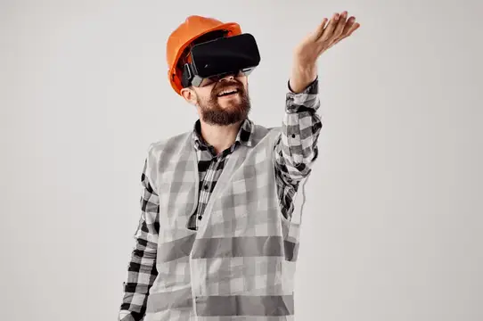 Рабочий мужского пола, строительные работы, техника, дизайн, изолированный фон