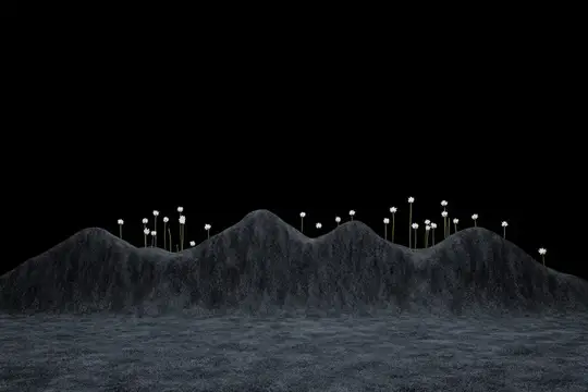 3D-рендер ночного горного пейзажа с светящимися цветами