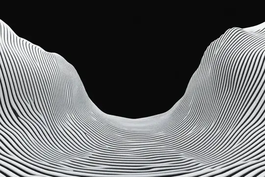3D-рендер абстрактных волнистых полос, образующих углубление на чёрном фоне