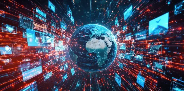 3D-рендер планеты Земля в потоке цифровых данных