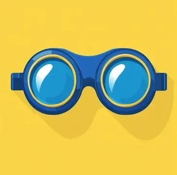 Иллюстрация синих плавательных очков с золотой окантовкой на жёлтом фоне