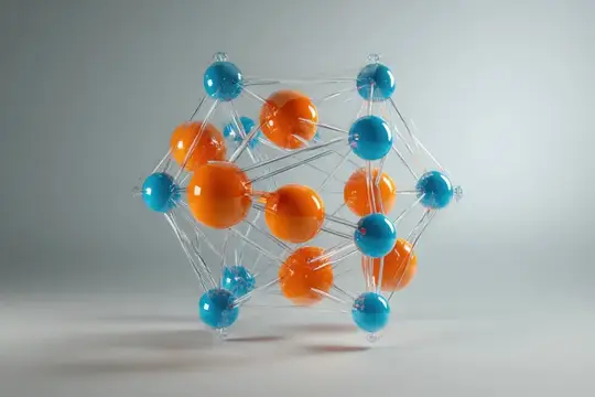 3D-рендер молекулярной модели с оранжевыми и синими сферами