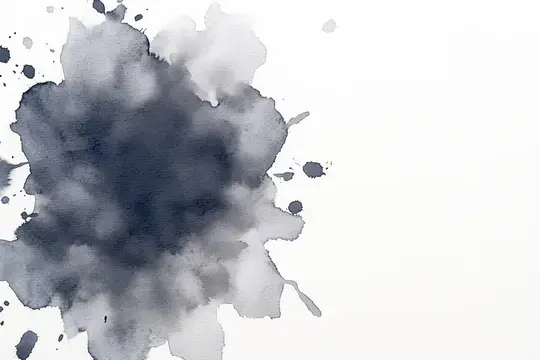 Акварельное пятно тёмно-серого цвета с брызгами на белом фоне