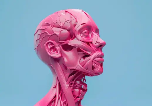 3D-рендер розовой анатомической модели головы в профиль
