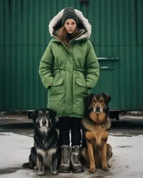 Собака и женщина вместе на портрете