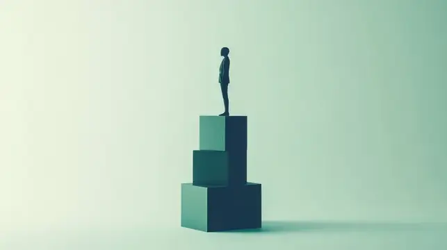 3D-рендер мужчины на вершине лестницы из кубов