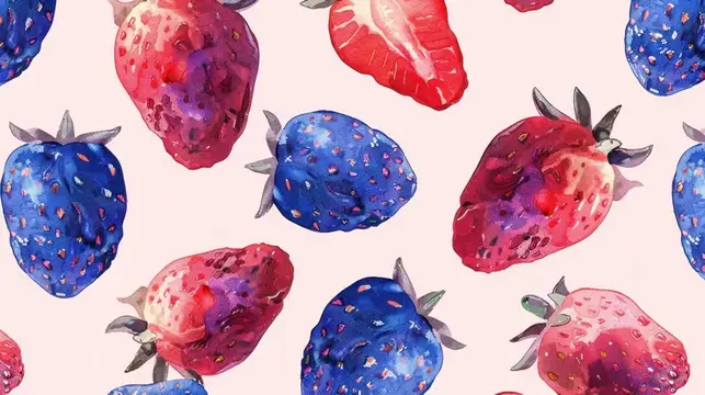 Акварельный узор с клубникой и голубикой на белом фоне, яркая и свежая фруктовая иллюстрация