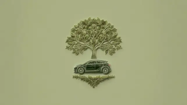 3D-рендер с автомобилем и деревом в оливковых тонах