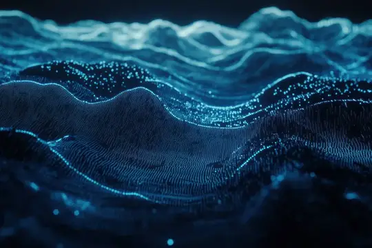 3D-рендер синих волн из светящихся точек и линий