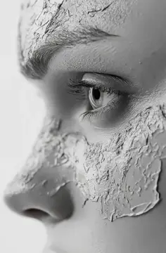 Профиль женщины с маской для лица, демонстрирующий детальную текстуру кожи в монохроме