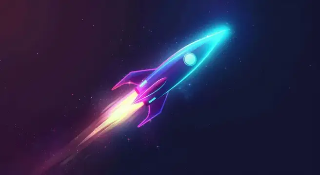 Неоновая ракета летит сквозь звёздный космос