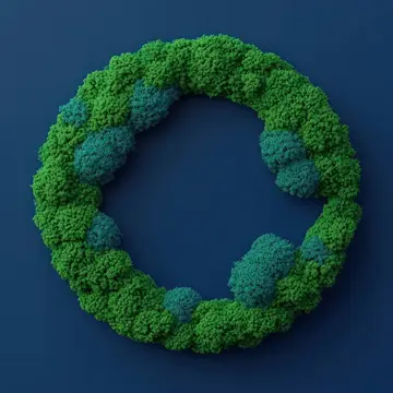 3D-рендер венка из зелёного мха на тёмно-синем фоне