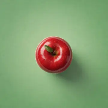 Красное яблоко с листиком на светло-зелёном фоне