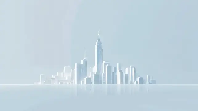 3D-рендер силуэта города с высоким небоскрёбом в голубой дымке