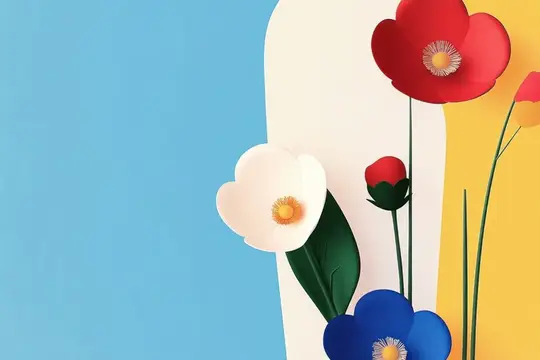 Бумажные цветы на голубом и жёлтом фоне