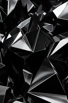 3D-рендер абстрактной композиции из чёрных глянцевых многогранников